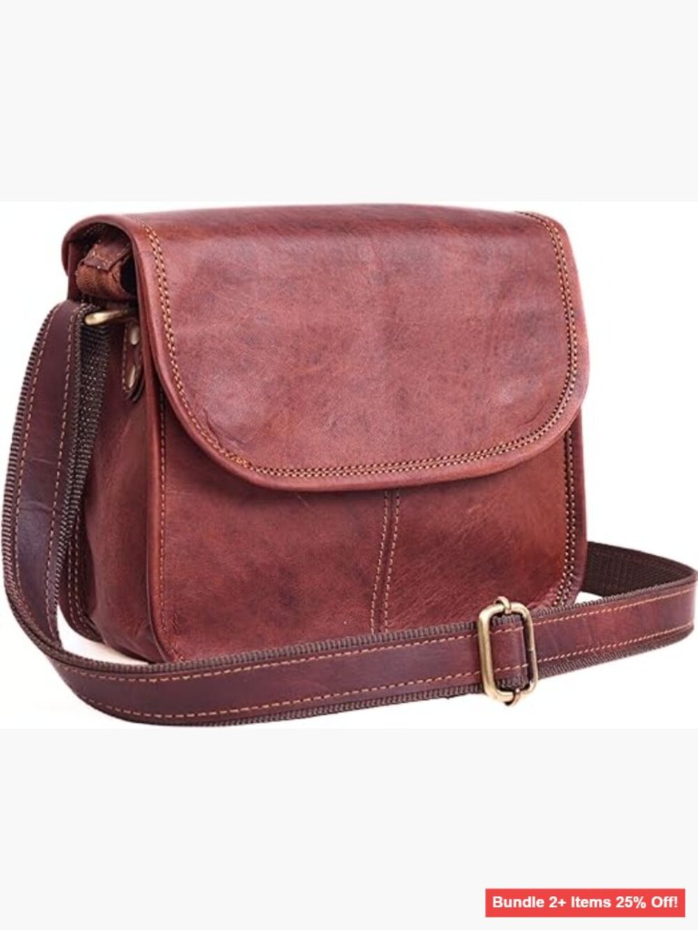 Genuine Leather Crossbody Saddle Purse with Adjustable Strap